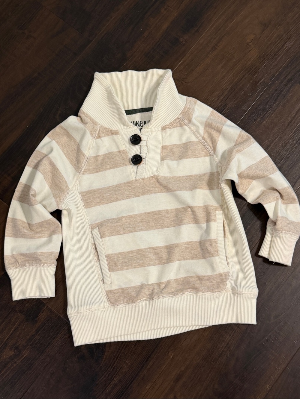 OshKosh B'gosh Boys 3T Cream & Beige Striped Shawl-Collar Pullover Sweatshirt